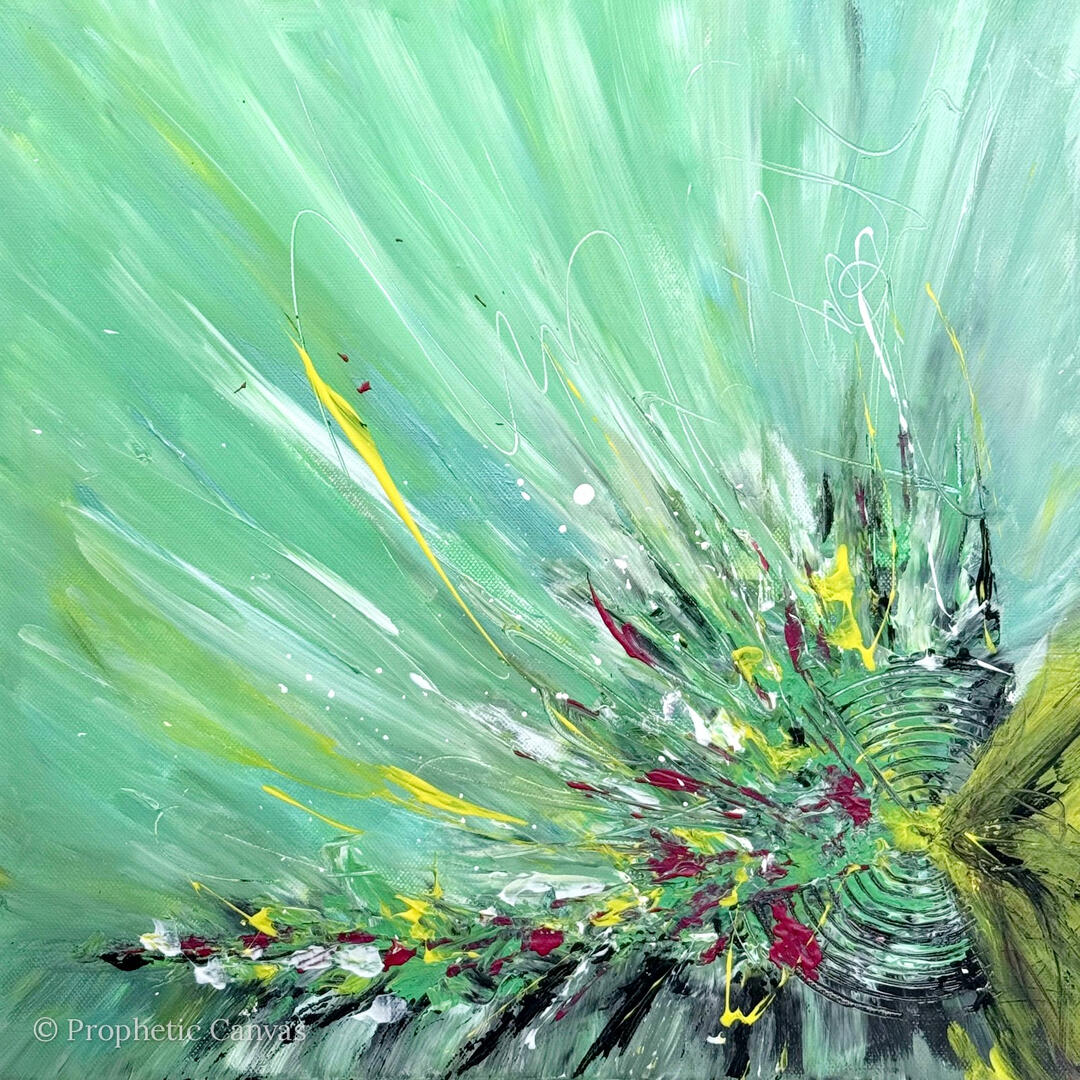 Prophetic art: abstract burst of color in mint, yellow and magenta – Explosion of Joy